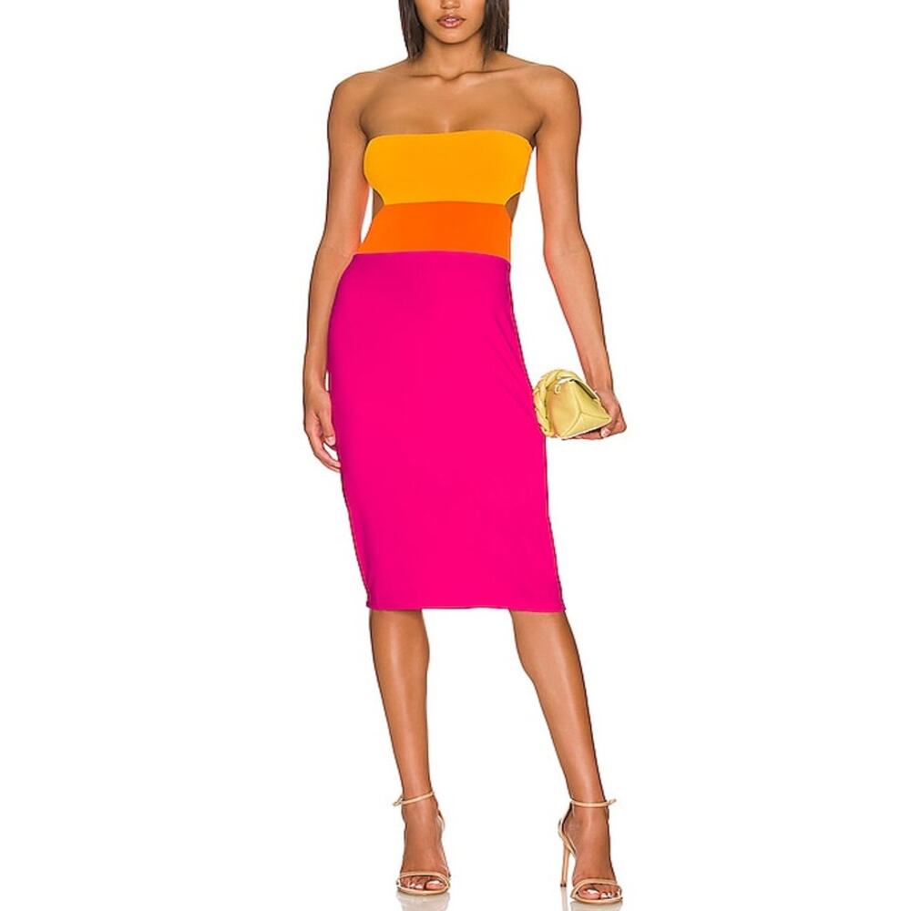 Susana Monaco Colorblock Strapless Tube Dress in Piñata Size L